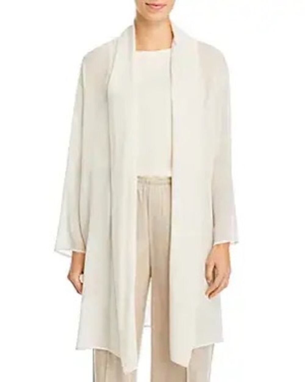 Eileen Fisher silk lightweight georgette crepe draped open jacket WOMENS SMALL